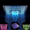 Concealed Rainfall Shower Head 400*400mm LED Light, 16 Inch Ceiling Rainfall Showerhead 304 Stainless Steel, Rain Shower 3 Functions Led Showerhead Square Spa Waterfall Showers Panel