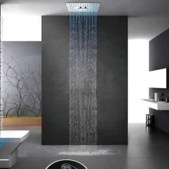 Concealed Rainfall Shower Head 400*400mm LED Light, 16 Inch Ceiling Rainfall Showerhead 304 Stainless Steel, Rain Shower 3 Functions Led Showerhead Square Spa Waterfall Showers Panel