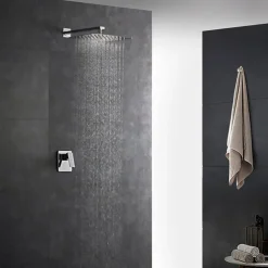 Concealed Shower Faucet Combo Set 12" Shower Head, Shower System Mixer Rough In Valve Rainfall Shower Head, Wall Mounted Tub and Shower Trim Kit Bathroom Bath