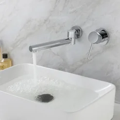 Concealed Wall Mount Bathroom Faucet Sink Mixer Basin Taps, Rotatable Washroom Vessel Single Handle Tap with Cold and Hot Hose