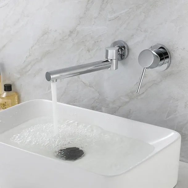 Concealed Wall Mount Bathroom Faucet Sink Mixer Basin Taps, Rotatable Washroom Vessel Single Handle Tap with Cold and Hot Hose