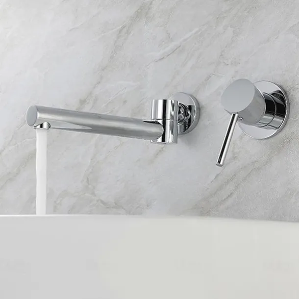 Concealed Wall Mount Bathroom Faucet Sink Mixer Basin Taps, Rotatable Washroom Vessel Single Handle Tap with Cold and Hot Hose