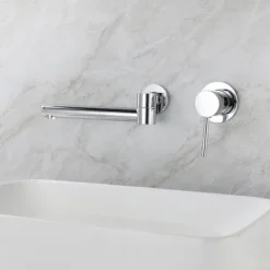 Concealed Wall Mount Bathroom Faucet Sink Mixer Basin Taps, Rotatable Washroom Vessel Single Handle Tap with Cold and Hot Hose