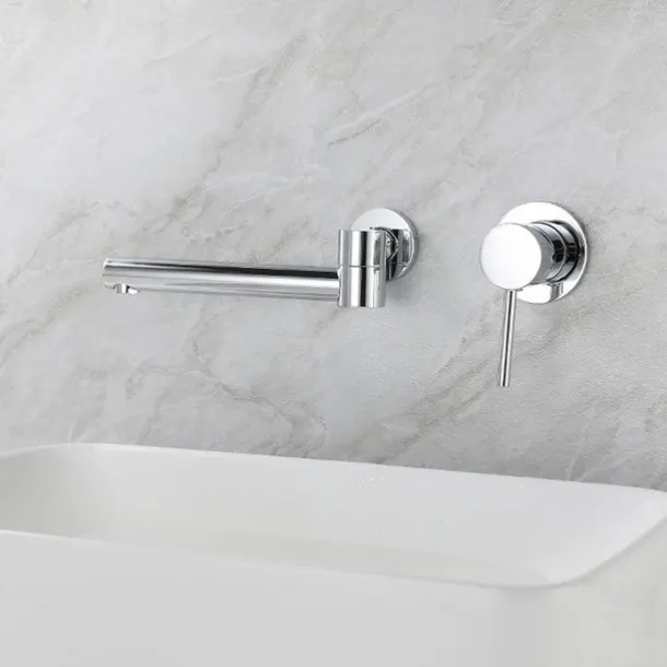 Concealed Wall Mount Bathroom Faucet Sink Mixer Basin Taps, Rotatable Washroom Vessel Single Handle Tap with Cold and Hot Hose