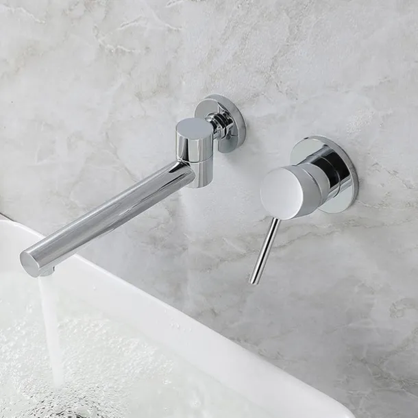 Concealed Wall Mount Bathroom Faucet Sink Mixer Basin Taps, Rotatable Washroom Vessel Single Handle Tap with Cold and Hot Hose