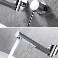 Concealed Wall Mount Bathroom Faucet Sink Mixer Basin Taps, Rotatable Washroom Vessel Single Handle Tap with Cold and Hot Hose