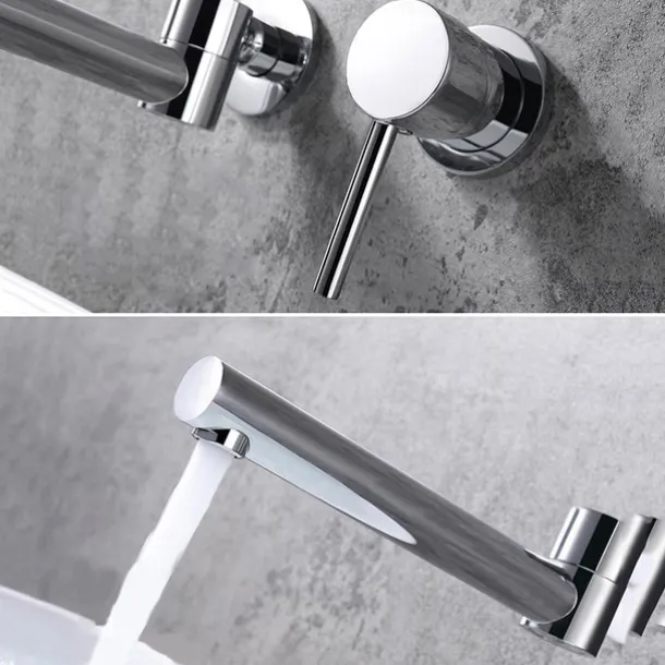 Concealed Wall Mount Bathroom Faucet Sink Mixer Basin Taps, Rotatable Washroom Vessel Single Handle Tap with Cold and Hot Hose
