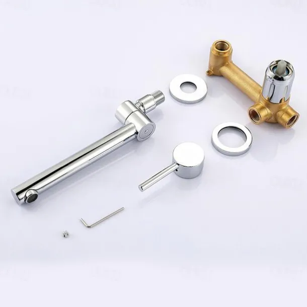 Concealed Wall Mount Bathroom Faucet Sink Mixer Basin Taps, Rotatable Washroom Vessel Single Handle Tap with Cold and Hot Hose