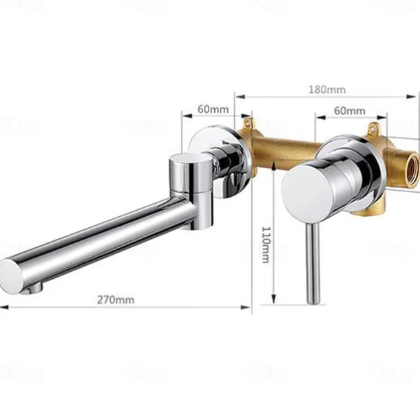 Concealed Wall Mount Bathroom Faucet Sink Mixer Basin Taps, Rotatable Washroom Vessel Single Handle Tap with Cold and Hot Hose