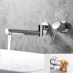 Concealed Wall Mount Bathroom Faucet Sink Mixer Basin Taps, Rotatable Washroom Vessel Single Handle Tap with Cold and Hot Hose