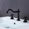 Contain Cold and Hot Switch Brass Bathroom Faucet Brushed Finish Antique Copper Two Handles Widespread Bathroom Sink Faucet