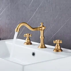 Contain Cold and Hot Switch Brass Bathroom Faucet Brushed Finish Antique Copper Two Handles Widespread Bathroom Sink Faucet