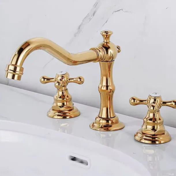 Contain Cold and Hot Switch Brass Bathroom Faucet Brushed Finish Antique Copper Two Handles Widespread Bathroom Sink Faucet