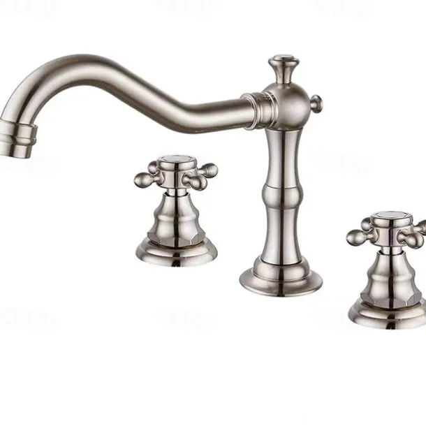 Contain Cold and Hot Switch Brass Bathroom Faucet Brushed Finish Antique Copper Two Handles Widespread Bathroom Sink Faucet
