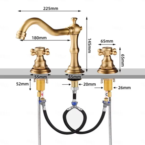 Contain Cold and Hot Switch Brass Bathroom Faucet Brushed Finish Antique Copper Two Handles Widespread Bathroom Sink Faucet