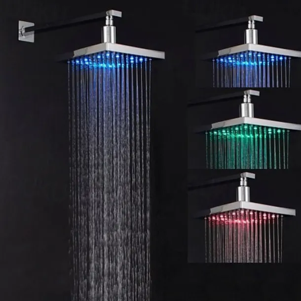 Contemporary Rain Shower,Wall Mounted Chrome Finish LED Color Changes with Water Temperature Rainfall Shower Top Spray