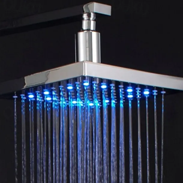 Contemporary Rain Shower,Wall Mounted Chrome Finish LED Color Changes with Water Temperature Rainfall Shower Top Spray