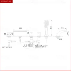 Contemporary Style Bathtub Faucet,LED Chrome Roman Tub Brass Valve Three Handles Five Holes Waterfall Bath Shower Mixer Taps with Hot and Cold Switch