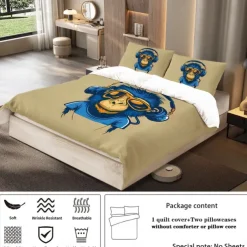 Cool Earphones Monkey Printed 3-Piece Down Duvet Set Hotel Bedroom Room Luxury Bedding Comfortable Set 1 Down Duvet Set 2 Pillowcase Queen Bed Set 2 Piece Set 3 Piece Set Intimate Grinding Soft Short