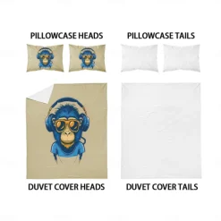 Cool Earphones Monkey Printed 3-Piece Down Duvet Set Hotel Bedroom Room Luxury Bedding Comfortable Set 1 Down Duvet Set 2 Pillowcase Queen Bed Set 2 Piece Set 3 Piece Set Intimate Grinding Soft Short
