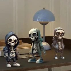 Cool Skeleton Figurines, Halloween Skull Statue Skeleton Doll Resin Crafts Ornaments, Fashion Mini Cool Skeleton Figurines Decor Skeleton Man Resin Statue Doll For Home Office Desk Decor