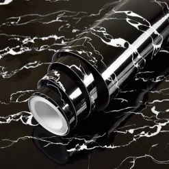 Cool Wallpapers 1 Roll White Black Marble, Oilproof High Temperature Resistant Peel And Stick, Waterproof, Easily Removable Self-Adhesive Film Covering Kitchen Countertop Cabinet Shelf Liner