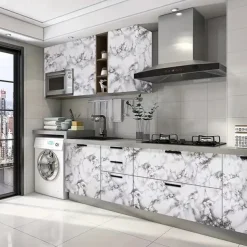 Cool Wallpapers 1 Roll White Black Marble, Oilproof High Temperature Resistant Peel And Stick, Waterproof, Easily Removable Self-Adhesive Film Covering Kitchen Countertop Cabinet Shelf Liner