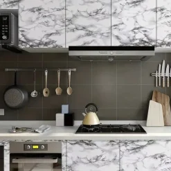 Cool Wallpapers 1 Roll White Black Marble, Oilproof High Temperature Resistant Peel And Stick, Waterproof, Easily Removable Self-Adhesive Film Covering Kitchen Countertop Cabinet Shelf Liner