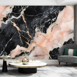 Cool Wallpapers Abstract Pink Black 3D Wallpaper Wall Mural Marble Roll Sticker Peel and Stick Removable PVC/Vinyl Material Self Adhesive/Adhesive Required Wall Decor for Living Room Kitchen Bathroom