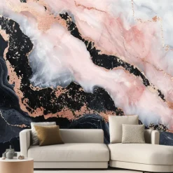 Cool Wallpapers Abstract Pink Black 3D Wallpaper Wall Mural Marble Roll Sticker Peel and Stick Removable PVC/Vinyl Material Self Adhesive/Adhesive Required Wall Decor for Living Room Kitchen Bathroom