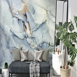 Cool Wallpapers Abstract Marble Wallpaper Wall Mural Blue Gray Wall Sticker Peel and Stick Removable PVC/Vinyl Material Self Adhesive/Adhesive Required Wall Decor for Living Room Kitchen Bathroom