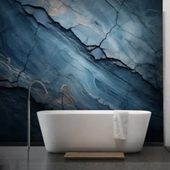 Cool Wallpapers Abstract Marble Blue Wallpaper Wall Mural Wall Covering Sticker Peel and Stick Removable PVC/Vinyl Material Self Adhesive/Adhesive Required Wall Decor for Living Room Kitchen Bathroom