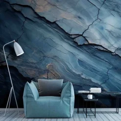 Cool Wallpapers Abstract Marble Blue Wallpaper Wall Mural Wall Covering Sticker Peel and Stick Removable PVC/Vinyl Material Self Adhesive/Adhesive Required Wall Decor for Living Room Kitchen Bathroom