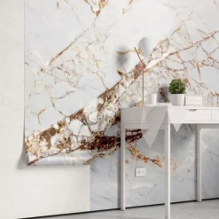 Cool Wallpapers Abstract Marble Wallpaper Wall Mural Gold Wall Covering Sticker Peel and Stick Removable PVC/Vinyl Material Self Adhesive/Adhesive Required Wall Decor for Living Room Kitchen Bathroom