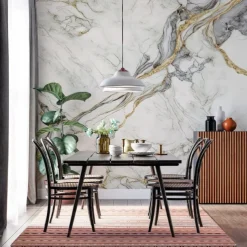 Cool Wallpapers Abstract Marble Wallpaper Wall Mural Gold Wall Covering Sticker Peel and Stick Removable PVC/Vinyl Material Self Adhesive/Adhesive Required Wall Decor for Living Room Kitchen Bathroom