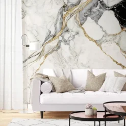 Cool Wallpapers Abstract Marble Wallpaper Wall Mural Gold Wall Covering Sticker Peel and Stick Removable PVC/Vinyl Material Self Adhesive/Adhesive Required Wall Decor for Living Room Kitchen Bathroom
