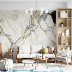 Cool Wallpapers Abstract Marble Wallpaper Wall Mural Gold Wall Covering Sticker Peel and Stick Removable PVC/Vinyl Material Self Adhesive/Adhesive Required Wall Decor for Living Room Kitchen Bathroom