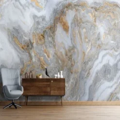 Cool Wallpapers Abstract Marble Wallpaper Wall Mural Gold Wall Covering Sticker Peel and Stick Removable PVC/Vinyl Material Self Adhesive/Adhesive Required Wall Decor for Living Room Kitchen Bathroom