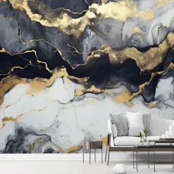 Cool Wallpapers Abstract Marble Wallpaper Wall Mural Black Glod Wall Covering Sticker Peel Stick Removable PVC/Vinyl Self Adhesive/Adhesive Required Wall Decor for Living Room Kitchen Bathroom