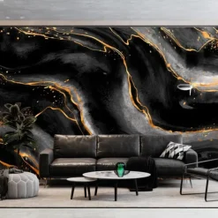 Cool Wallpapers Abstract Marble Wallpaper Wall Black Gold Wall Covering Sticker Peel and Stick Removable PVC/Vinyl Material Self Adhesive/Adhesive Required Wall Decor for Living Room Kitchen Bathroom