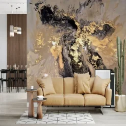 Cool Wallpapers Abstract Marble Wallpaper Wall Black Gold Wall Covering Sticker Peel and Stick Removable PVC/Vinyl Material Self Adhesive/Adhesive Required Wall Decor for Living Room Kitchen Bathroom