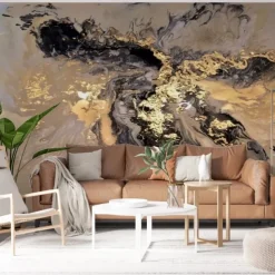 Cool Wallpapers Abstract Marble Wallpaper Wall Black Gold Wall Covering Sticker Peel and Stick Removable PVC/Vinyl Material Self Adhesive/Adhesive Required Wall Decor for Living Room Kitchen Bathroom