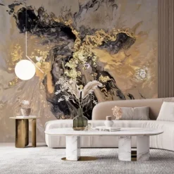 Cool Wallpapers Abstract Marble Wallpaper Wall Black Gold Wall Covering Sticker Peel and Stick Removable PVC/Vinyl Material Self Adhesive/Adhesive Required Wall Decor for Living Room Kitchen Bathroom
