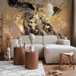 Cool Wallpapers Abstract Marble Wallpaper Wall Black Gold Wall Covering Sticker Peel and Stick Removable PVC/Vinyl Material Self Adhesive/Adhesive Required Wall Decor for Living Room Kitchen Bathroom