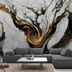 Cool Wallpapers Abstract Marble Wallpaper Wall Black Gold Wall Covering Sticker Peel and Stick Removable PVC/Vinyl Material Self Adhesive/Adhesive Required Wall Decor for Living Room Kitchen Bathroom