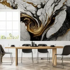Cool Wallpapers Abstract Marble Wallpaper Wall Black Gold Wall Covering Sticker Peel and Stick Removable PVC/Vinyl Material Self Adhesive/Adhesive Required Wall Decor for Living Room Kitchen Bathroom