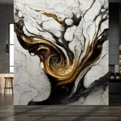 Cool Wallpapers Abstract Marble Wallpaper Wall Black Gold Wall Covering Sticker Peel and Stick Removable PVC/Vinyl Material Self Adhesive/Adhesive Required Wall Decor for Living Room Kitchen Bathroom