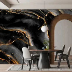Cool Wallpapers Abstract Marble Wallpaper Wall Black Gold Wall Covering Sticker Peel and Stick Removable PVC/Vinyl Material Self Adhesive/Adhesive Required Wall Decor for Living Room Kitchen Bathroom