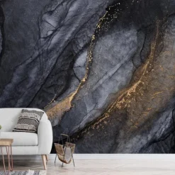 Cool Wallpapers Abstract Marble Wallpaper Wall Black Gold Wall Covering Sticker Peel and Stick Removable PVC/Vinyl Material Self Adhesive/Adhesive Required Wall Decor for Living Room Kitchen Bathroom