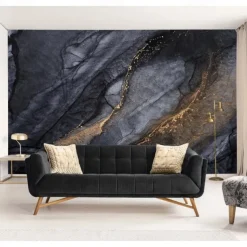 Cool Wallpapers Abstract Marble Wallpaper Wall Black Gold Wall Covering Sticker Peel and Stick Removable PVC/Vinyl Material Self Adhesive/Adhesive Required Wall Decor for Living Room Kitchen Bathroom